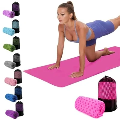 Afbeelding van Oaygat yogamat handdoek zweetabsorberende yoga deken 24&quot; x 72&quot; Sneldrogende warme doek antislip met mesh draagtas voor Bikram, Pilates, Gym Workout
