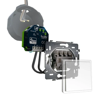 Afbeelding van Niko led tastdimmer Z Wave 0 250W, inbouw, kleine inbouwdiepte, 2 draads en 3 draads, ECO DIM.10 + pulsdrukker