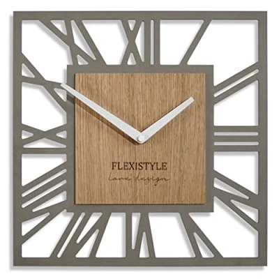 Afbeelding van Wandklok zonder tikkende geluiden, moderne LOFT Piccolo Square 30cm woonkamer badkamer (grijs eiken)