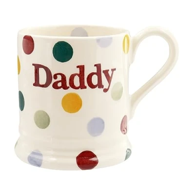 Afbeelding van Emma Bridgewater Polka Dot Daddy grote mok 1/2 pint, keramische koffiemok groot aardewerk mok, cappuccino, latte, koffie mooie mokken, verjaardagscadeau koffiemok, vaderdag