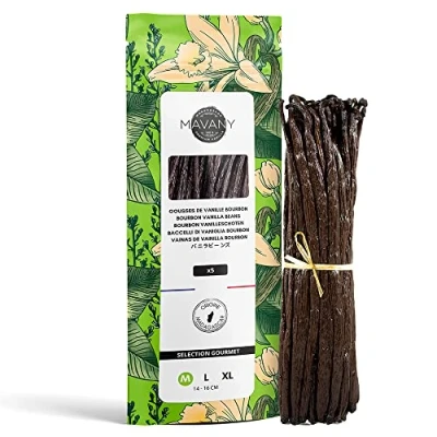 Afbeelding van Mavany Bourbon de Madagascar Vanilletenen, keuze in gourmet kwaliteit voor bakken en koken, maat M 14 tot 16 cm, hersluitbare vershoudzak