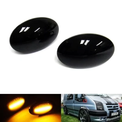 Afbeelding van RZG 2x Zwart Gerookte Lens Zijindicator Amber Led Marker Repeater Licht voor 1994 14 Transit Tourneo Fiesta III IV Mondeo I Ka
