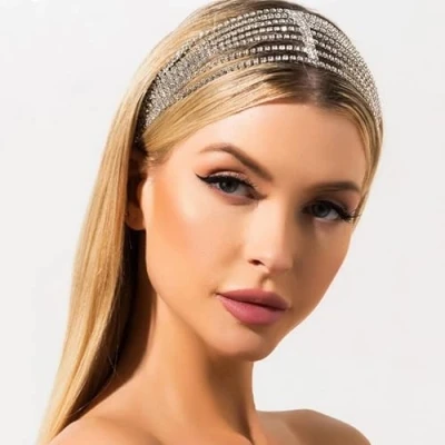 Afbeelding van Prosy Bridal Crystal Head Chain zilveren hoofdband bruiloft strass haarstuk festival haarsieraad voor bruid en bruidsmeisjes