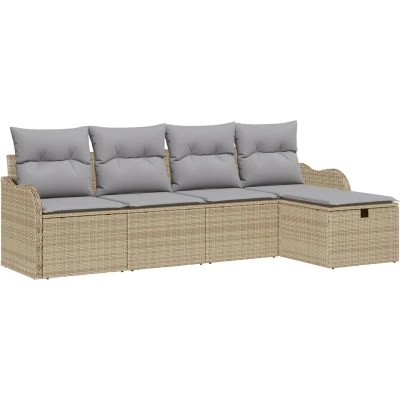 Afbeelding van vidaXL 5 delig Tuin Sofa Set met Kussens Beige Poly Rattan, 2 zits Opslag &amp; Rattan