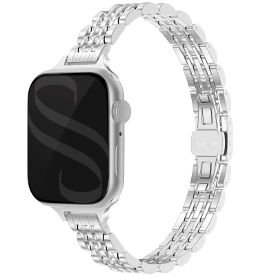 Afbeelding van Apple Watch bandje Slim Steel Jubilee Staal Zilver Geschikt voor Series1/2/3/4/5/6/7/8/9/10/SE (38/40/41 mm) Series 10 (42