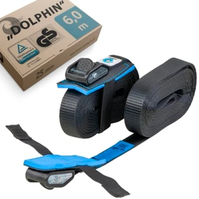 Afbeelding van valonic DOLPHIN spanband 6m 2 stuks, met klemslot, gewatteerd 500 Kg, 25mm EN 12195 2, zwart, spanbanden sjorbanden voor motorfiets