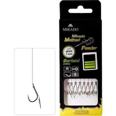 Afbeelding van Mikado 8 x Method Voederhaak, rig met spike/naald en gevlochten koord (8 / Ø0,14mm 10cm)