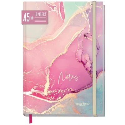 Afbeelding van Paper&amp;you® notitieboek, A5+, gelinieerd, met elastiek, Silky Pink, 156 pagina&#039;s, 78 vellen, als bullet journal, dagboek, duurzaam en klimaatvriendelijk