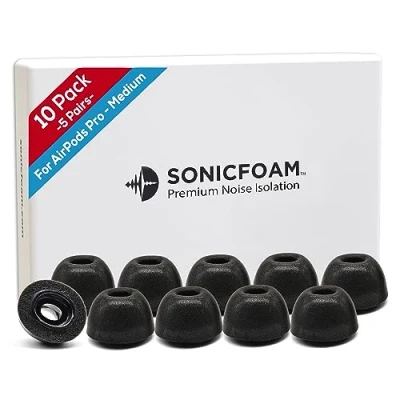 Afbeelding van SONICFOAM oordopjes van traagschuim hoogwaardige geluidsisolatie, vervangende traagschuim, 10 stuks voor Airpods Pro (SFAIR Medium, zwart)