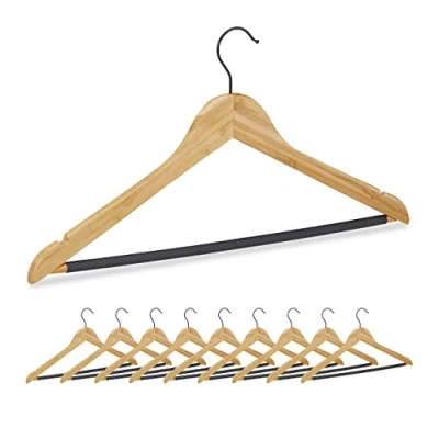 Afbeelding van Relaxdays kleerhangers hout 10 stuks kledinghangers bamboe draaibare haak antislip