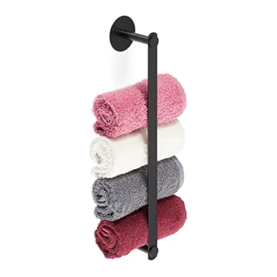 Afbeelding van Relaxdays handdoekhouder zwart handdoekrek rvs zelfklevend zonder boren