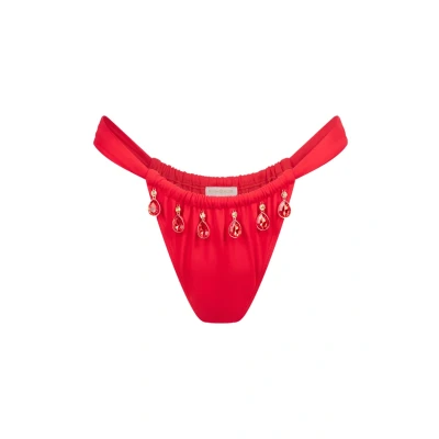 Afbeelding van Moda Minx Selene Droplet Rouched Fixed Bikinibroekje, Dames, Maat: XS, Red