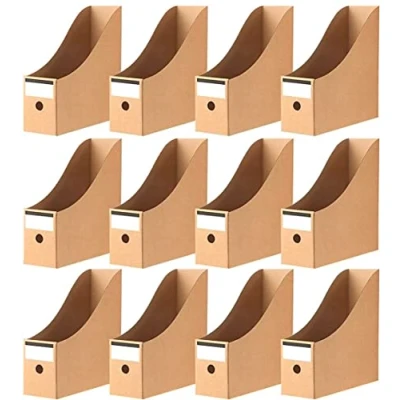 Afbeelding van KAHEIGN 12 stuks tijdschriftenbestandenhouder, 26 cm x 9 cm, kraftkarton tijdschriftenrek, briefpapier, documentenopbergdoos, A4 bestandsorganisator, verdeler voor school, kantoor, thuis, desktop,