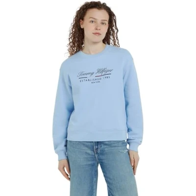 Afbeelding van Tommy Hilfiger Dames MDRN REG SCRIPT C NK SWTSHRT WW0WW43574, Pullover Sweatshirt, Blauw, XL, Blauw (Vessel Blue), XL