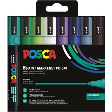 Afbeelding van Uni POSCA paintmarker PC 5M 8 stuks in koude kleuren