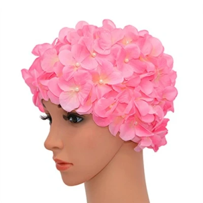 Afbeelding van Medifier Vintage Bloemen Bloemblaadje Retro Zwemmen Caps Badmutsen voor Vrouwen Roze