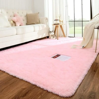 Afbeelding van MOONLIGHT20015 Vloerkleden voor de woonkamer, 120 x 170 cm, pluizig hoogpolig roze vloerkleden, modern superzacht pluche, antislip, pluisvrij, gemakkelijk schoon te maken tapijt