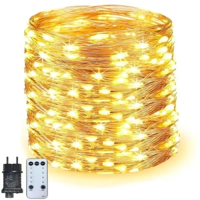 Afbeelding van Easternstar Led lichtsnoer van koperdraad, stroomvoeding, 20 m, 200 leds, met EU stekker, 8 modi, waterdicht, voor binnen en buiten, tuin, bruiloft, feest, Kerstmis, verlichting, warm wit