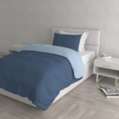 Afbeelding van Italian Bed Linen Natuurlijke Kleur Dekbedovertrek Set met Doubleface Effen Tas Sheet en Kussensloop, 100% Katoen, Avio/Lichtblauw, kleine dubbele