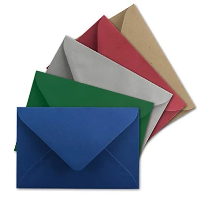 Afbeelding van FarbenFroh by GUSTAV NEUSER 50x enveloppenset van gekleurde enveloppen Kerstmis in DIN C8 7,6 x 5,2 cm miniatuur met natte plakrand 5 kleuren