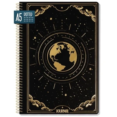 Afbeelding van paper&amp;you® Bullet Journal gestippeld A5 met spiraalbinding &quot;New Adventures&quot; 160 pagina&#039;s, notitieboek spiraal, college blok, spiraalblok, notitieblok, duurzaam en klimaatvriendelijk