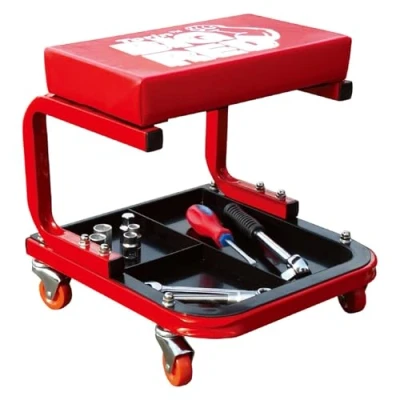 Afbeelding van Torin TR6300 Red Rolling Creeper Garage/Shop Seat: Padded Mechanic Stool with Tool Tray Large