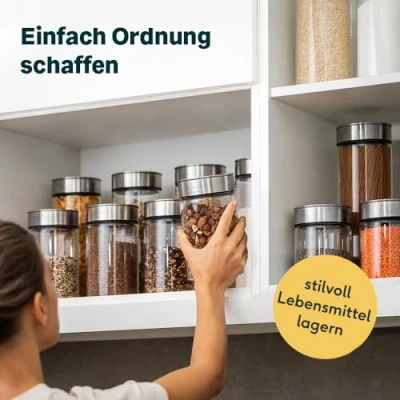 Afbeelding van SILBERTHAL Set voorraadpotten glas luchtdichte container roestvrijstalen deksel met schroefdop en klikmechanisme 4 stuks