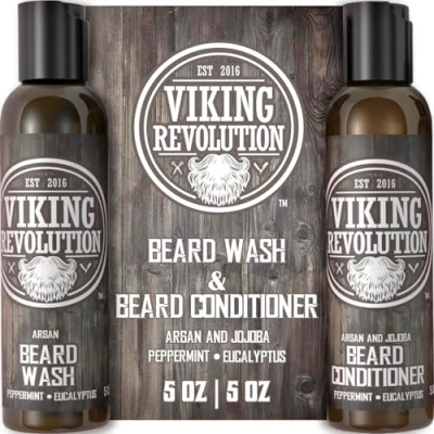 Afbeelding van Viking Revolution Beard Wash &amp; Conditioner Set w/Argan Jojoba Oils Softens, Smooths Strengthens Growth Natural Peppermint and Eucalyptus Scent Shampoo w/Beard Oil (5 oz)