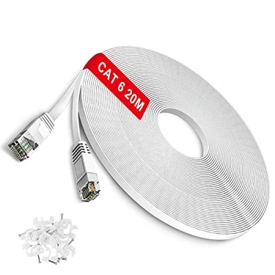 Afbeelding van Lange Ethernet kabel TBMax 20m patchkabel Flat Lan Netwerkkabel Hoge snelheid RJ45 connector UTP voor schakelaar, modus, router, wit