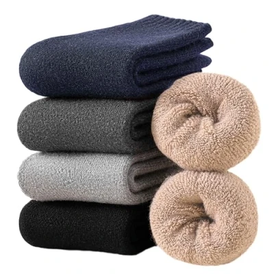 Afbeelding van VoJoPi Dikke sokken voor heren, 5 paar thermische wintersokken met zachte badstofzool, wollen sokken, comfortabel en ademend, anti zweet, wandelsokken thuis, vrije tijd, wandelen, sport,