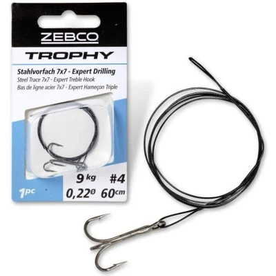 Afbeelding van Zebco Trophy Steel Trace 7x7 Expert Treble Hook (1pc) Maat : 50cm 9 kilo