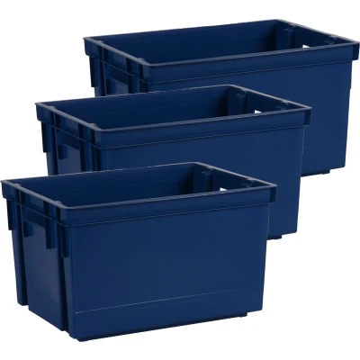 Afbeelding van EDA Opbergbox/opbergkrat 20 L 3x blauw kunststof 39 x 29 23 stapelbaar/nestbaar Opbergbox