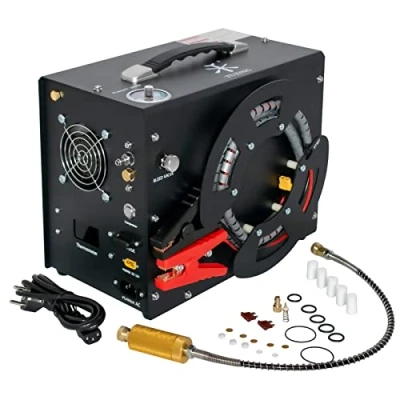 Afbeelding van TUXING PCP luchtcompressor, 4500PSI/30Mpa draagbare compressor met ingebouwde stroomomvormer, auto stop DC12V/AC120V Olie en watervrije compressorpomp