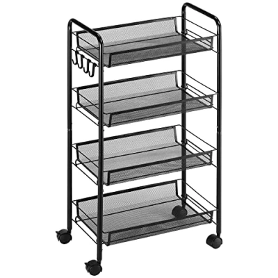 Afbeelding van HOMCOM Trolley met 4 etages, keukentrolley en badkamer, trolleymanden, rolwagen, 45 x 26,5 84 cm, zwart