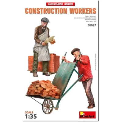 Afbeelding van 1:35 MiniArt 38097 Bouwvakkers met Accessoires 2 Figuren en Plastic Modelbouwpakket