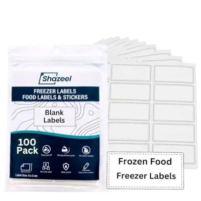 Afbeelding van Shazeel Vriesetiketten Easy Peel Off 100 stuks blanco witte verwijderbare diepvriesetiketten voor voedselopslag 6 x 3 cm waterdichte en kleverige voedseletiketten stickers vriezer, containers,