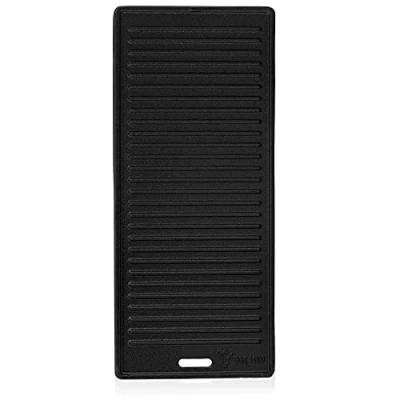 Afbeelding van BBQ Toro gietijzeren grillplaat, 45 x 19,5 cm, omkeerbare plaat, geëmailleerd, aan beide zijden bruikbaar, geschikt voor BBQ, gasgrill, houtskoolgrill