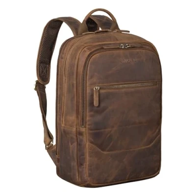 Afbeelding van STILORD &#039;Reece&#039; Leren Business Rugzak voor Laptops Vintage Daypack Backpack XL Rugtas School Uni Kantoor Messenger DIN A4 Echt Leder, Kleur:middel bruin