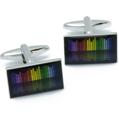 Afbeelding van Manchetknopen Muziek Equalizer Regenboog Kleuren Rechthoekig