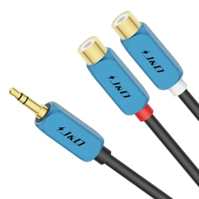 Afbeelding van J&amp;D 3,5 mm naar 2 RCA Kabel, Mannelijk 2RCA Vrouwelijk Stereo Audio Adapter Verlengkabel met Zware Koperen Behuizing Verguld, 0,3 Meter