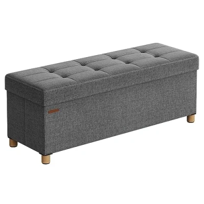 Afbeelding van SONGMICS Poef, opbergbox, kruk met voetensteun, opvouwbaar, bank opbergruimte, 38 x 110 40 cm, voor woonkamer, slaapkamer, donkergrijs LSF018G11