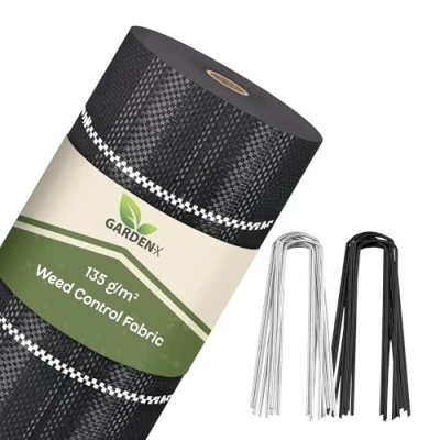 Afbeelding van GARDENIX Onkruiddoek met 50 ankers 80m² (1,6 m x m) waterdoorlatend 135g/m² zwart UV bestendig onkruiddoek, onkruidbeschermingsfolie, bodemweefsel, ondergronddoek
