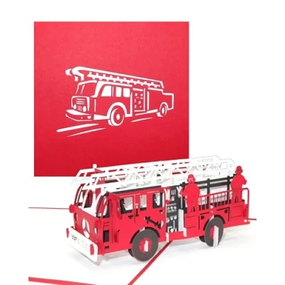 Afbeelding van Pop up kaart brandweer, 3D verjaardagskaart en wenskaart met verwijdering, als cadeau idee, voucher, uitnodiging klein voor verjaardag, jubileum eerste schooldag