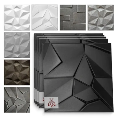 Afbeelding van 3D panelen van polystyreen XPS piepschuim decors plafondpanelen platen wanddecoratie wandbekleding 50x50cm 3 mm dikte (5m², Merkur Black)