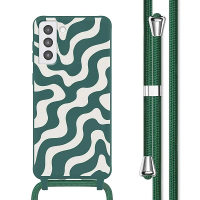 Afbeelding van Samsung Galaxy S21 Hoesje Siliconen en TPU (zacht) imoshion Softcase/Koordhoesje/Backcover Petrol Green Groovy Telefoonhoesje