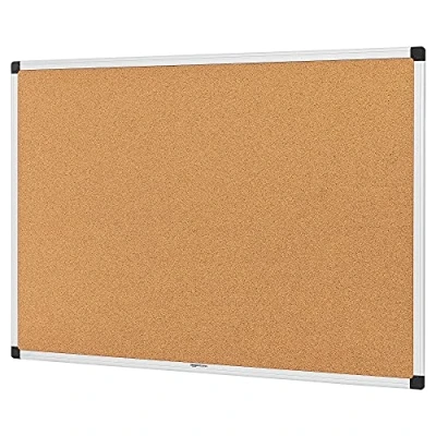 Afbeelding van Amazon Basics Notitiebord van kurk, rechthoekig aluminium frame, 90 x 60 cm, zilver