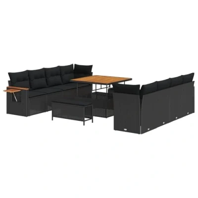 Afbeelding van vidaXL 11 delige Tuin Sofa Set met Kussens Zwart Poly Rattan Acacia