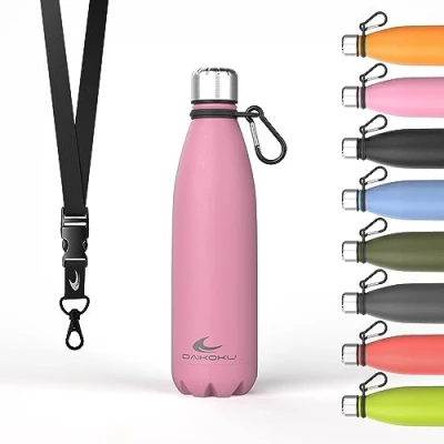 Afbeelding van DAIKOKU Roestvrijstalen Waterfles Dubbelwandige Thermosfles 100% Lekvrij Veilig en Gezond Multifunctioneel Roze 500 ML