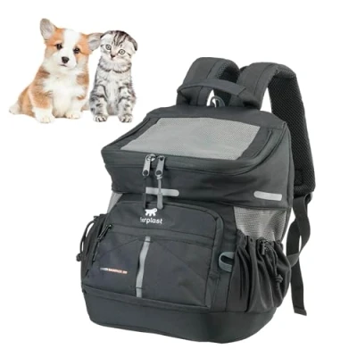 Afbeelding van Ferplast VOYAGER Hondenrugzak, Kattendraagtas, Kattenrugzak, Hondendraagtas, Brede opening, Verstelbare banden, Veiligheidsriem, met kussen, Max. 10 kg, 29x21x36H, Zwart