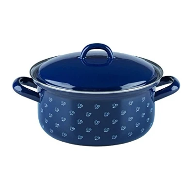 Afbeelding van Riess, 0129 074, braadpan met deksel, COUNTRY DIRNDL, diameter 18 cm, hoogte 13,3 inhoud 1,5 liter, email, blauw/wit, inductie